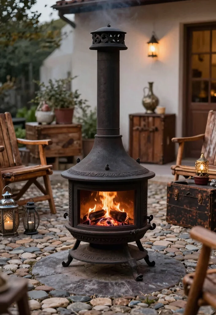 15 Classic Wood Burning Chiminea Ideas Real Fire Vibe 5. Vintage Charm with a Cast Iron Finish 0