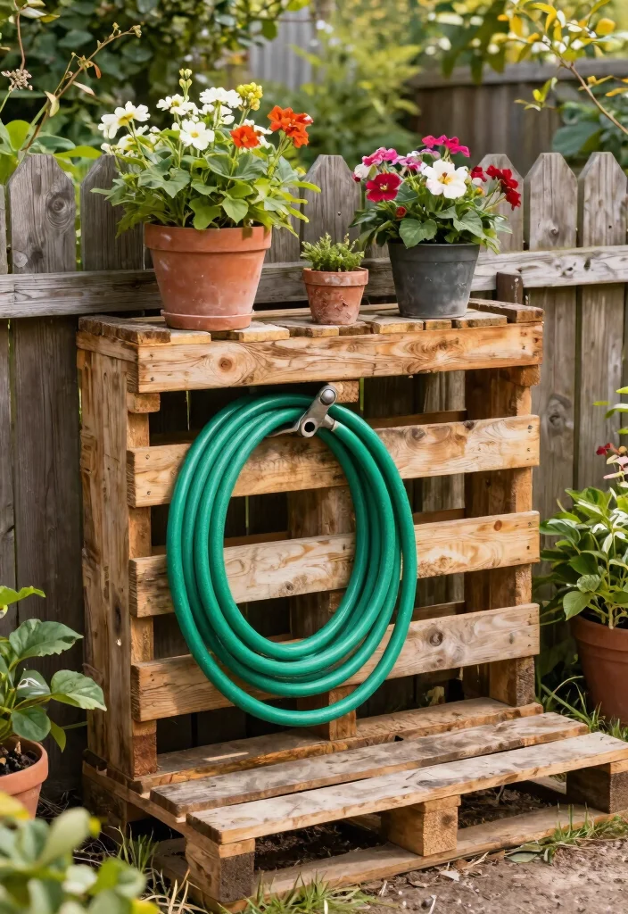 15 Clever Garden Hose Holder DIY Ideas Hide the Mess 1. Rustic Wooden Pallet Holder 0