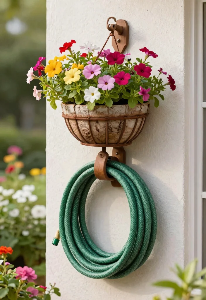 15 Clever Garden Hose Holder DIY Ideas Hide the Mess 14. Hanging Basket Hose Holder 0