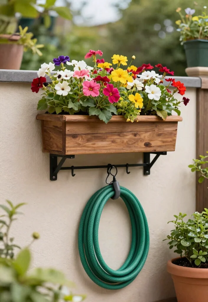 15 Clever Garden Hose Holder DIY Ideas Hide the Mess 5. Wall Mounted Planter with Hose Storage 0