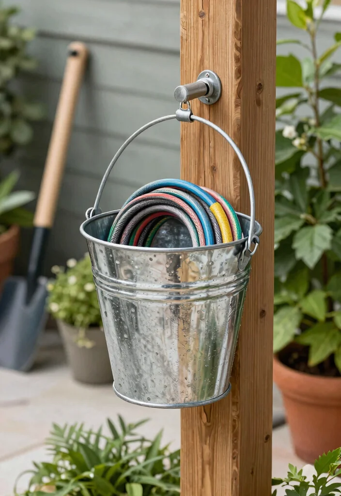 15 Clever Garden Hose Holder DIY Ideas Hide the Mess 8. Galvanized Bucket Holder 0