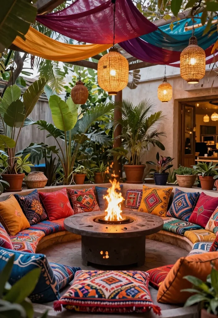 15 Cozy Table Top Fire Pit Ideas for Small Patios Warm Vibe 5. Chic Bohemian Retreat 0