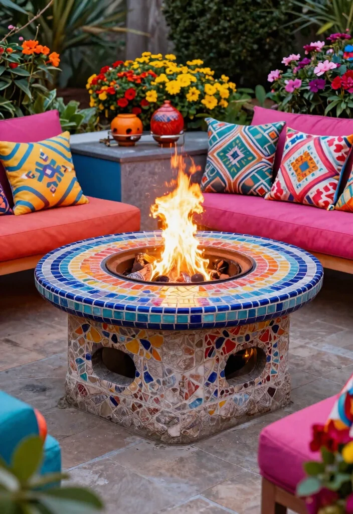 15 Cozy Table Top Fire Pit Ideas for Small Patios Warm Vibe 8. Colorful Mosaic Fire Pits 0