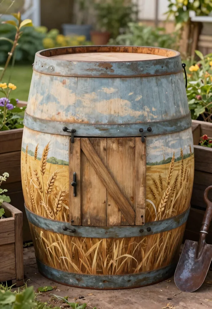15 Cute Rain Barrel Painting Ideas to Hide Ugly Plastic 10 15 Cute Rain Barrel Painting Ideas to Hide Ugly Plastic 10. Rustic Farmhouse Style 0