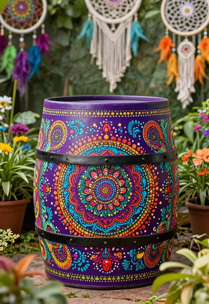 15 Cute Rain Barrel Painting Ideas to Hide Ugly Plastic 11 15 Cute Rain Barrel Painting Ideas to Hide Ugly Plastic 11. Bohemian Mandalas 0