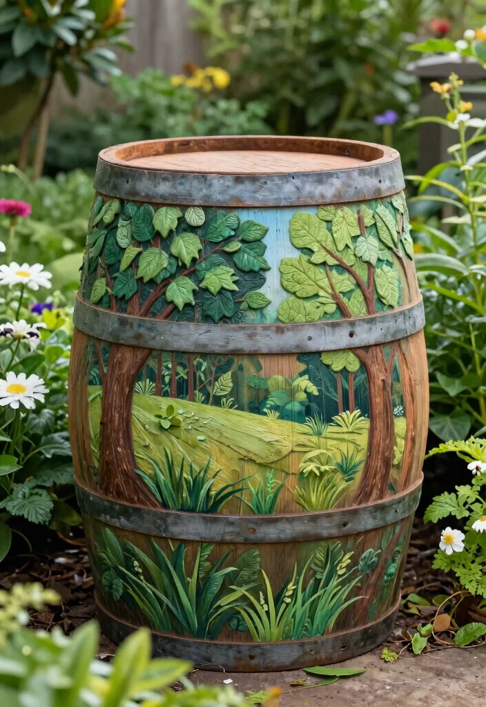 15 Cute Rain Barrel Painting Ideas to Hide Ugly Plastic 13 15 Cute Rain Barrel Painting Ideas to Hide Ugly Plastic 13. Textured Nature 0