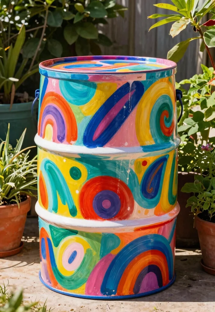 15 Cute Rain Barrel Painting Ideas to Hide Ugly Plastic 14 15 Cute Rain Barrel Painting Ideas to Hide Ugly Plastic 14. Colorful Abstract Art 0