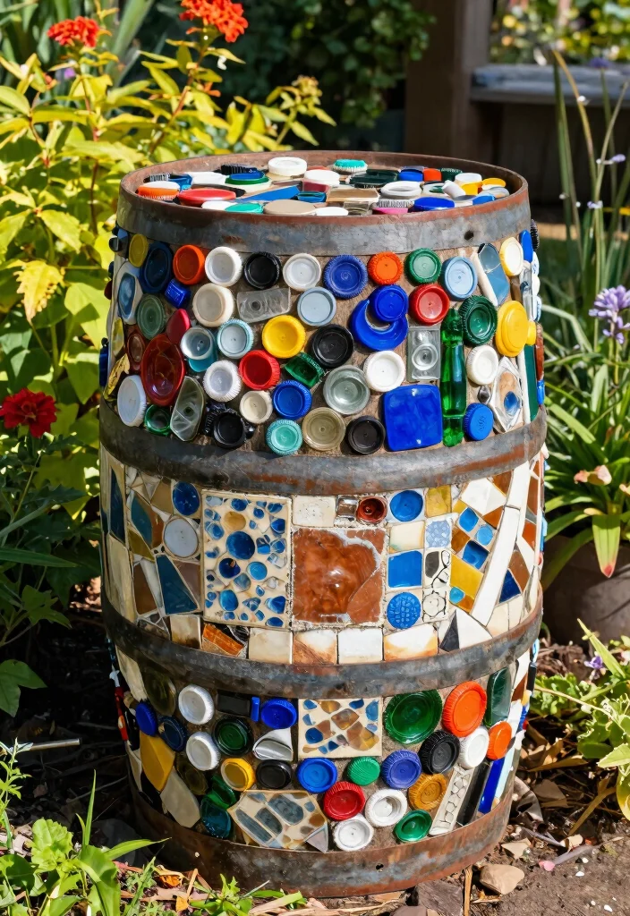 15 Cute Rain Barrel Painting Ideas to Hide Ugly Plastic 15 15 Cute Rain Barrel Painting Ideas to Hide Ugly Plastic 15. Recycled Materials Collage 0