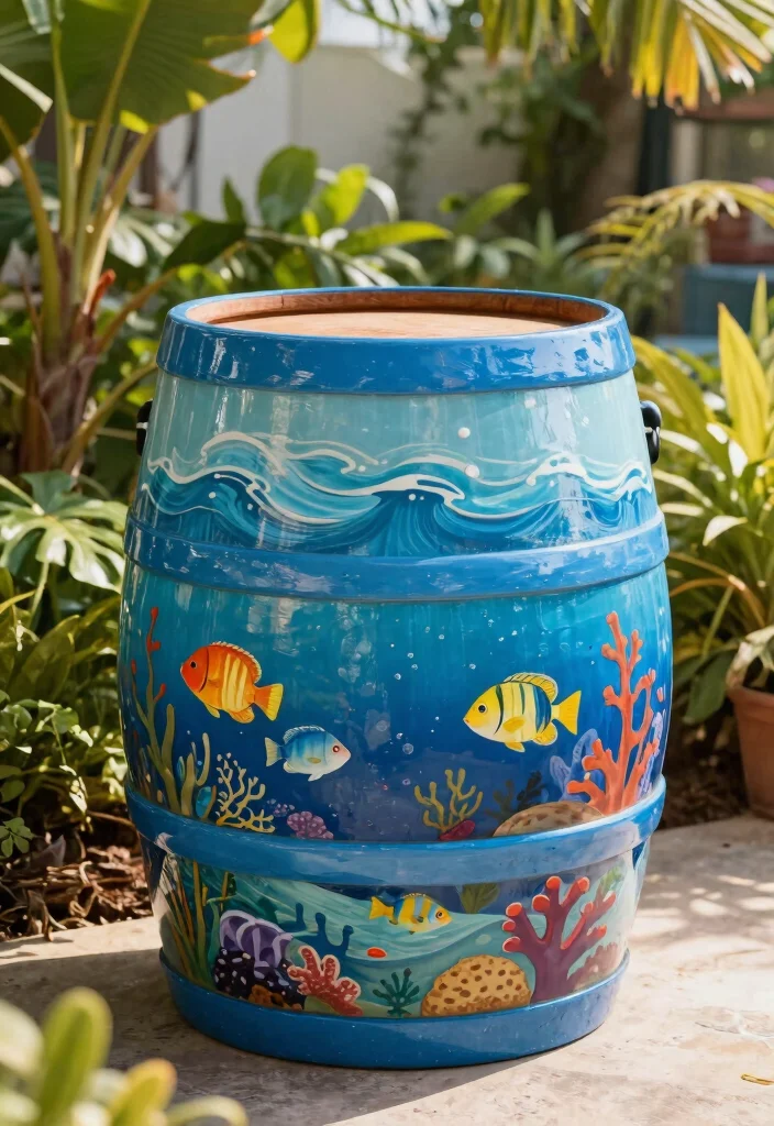 15 Cute Rain Barrel Painting Ideas to Hide Ugly Plastic 4 15 Cute Rain Barrel Painting Ideas to Hide Ugly Plastic 4. Under the Sea 0