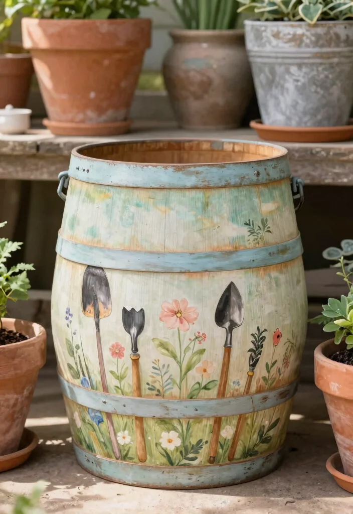 15 Cute Rain Barrel Painting Ideas to Hide Ugly Plastic 5 15 Cute Rain Barrel Painting Ideas to Hide Ugly Plastic 5. Vintage Garden Vibes 0