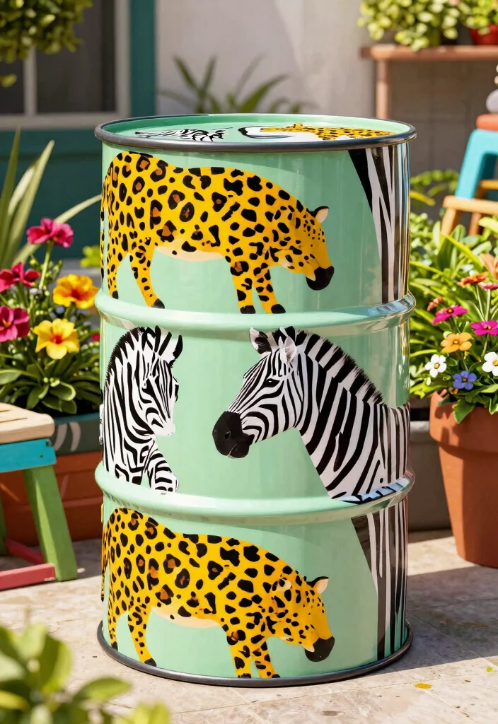 15 Cute Rain Barrel Painting Ideas to Hide Ugly Plastic 6 15 Cute Rain Barrel Painting Ideas to Hide Ugly Plastic 6. Animal Prints 0