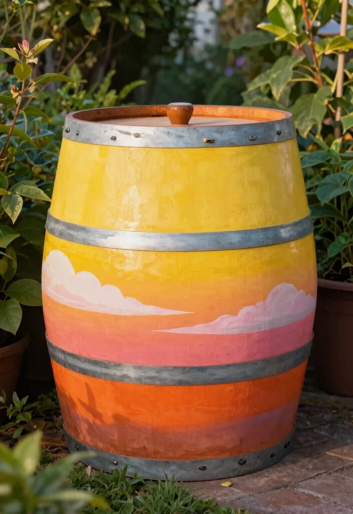 15 Cute Rain Barrel Painting Ideas to Hide Ugly Plastic 8 15 Cute Rain Barrel Painting Ideas to Hide Ugly Plastic 8. Sunsets and Skies 0