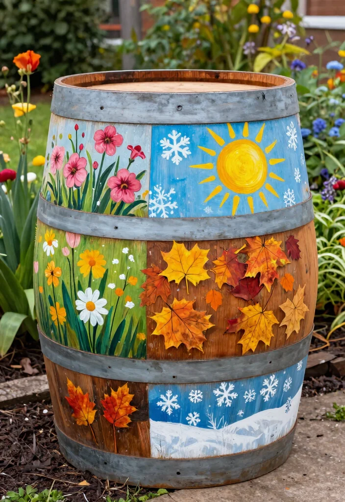 15 Cute Rain Barrel Painting Ideas to Hide Ugly Plastic 9 15 Cute Rain Barrel Painting Ideas to Hide Ugly Plastic 9. Seasonal Themes 0