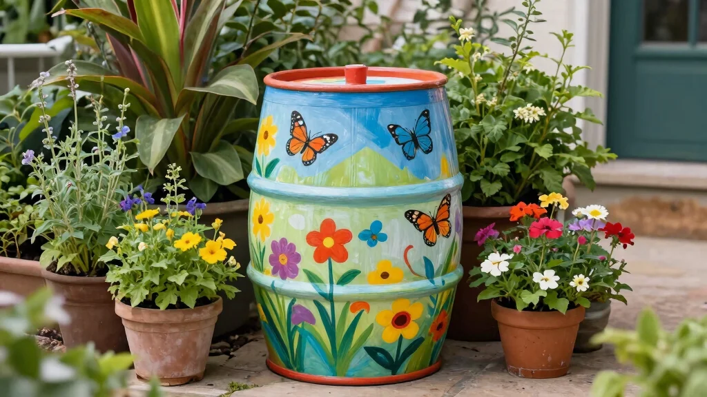 15 Cute Rain Barrel Painting Ideas to Hide Ugly Plastic