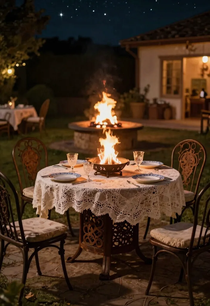 15 Elegant Fire Pit Dining Table Ideas for Outdoor Meals 12. Vintage inspired Fire Pit Table 0