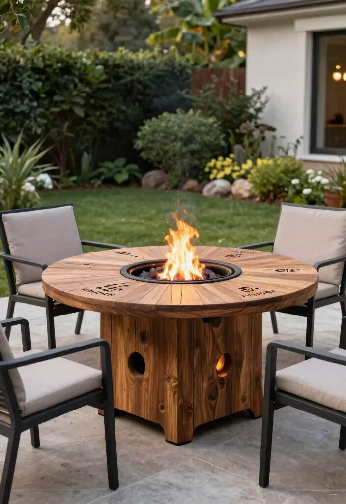15 Elegant Fire Pit Dining Table Ideas for Outdoor Meals 14. Customizable Fire Pit Table 0