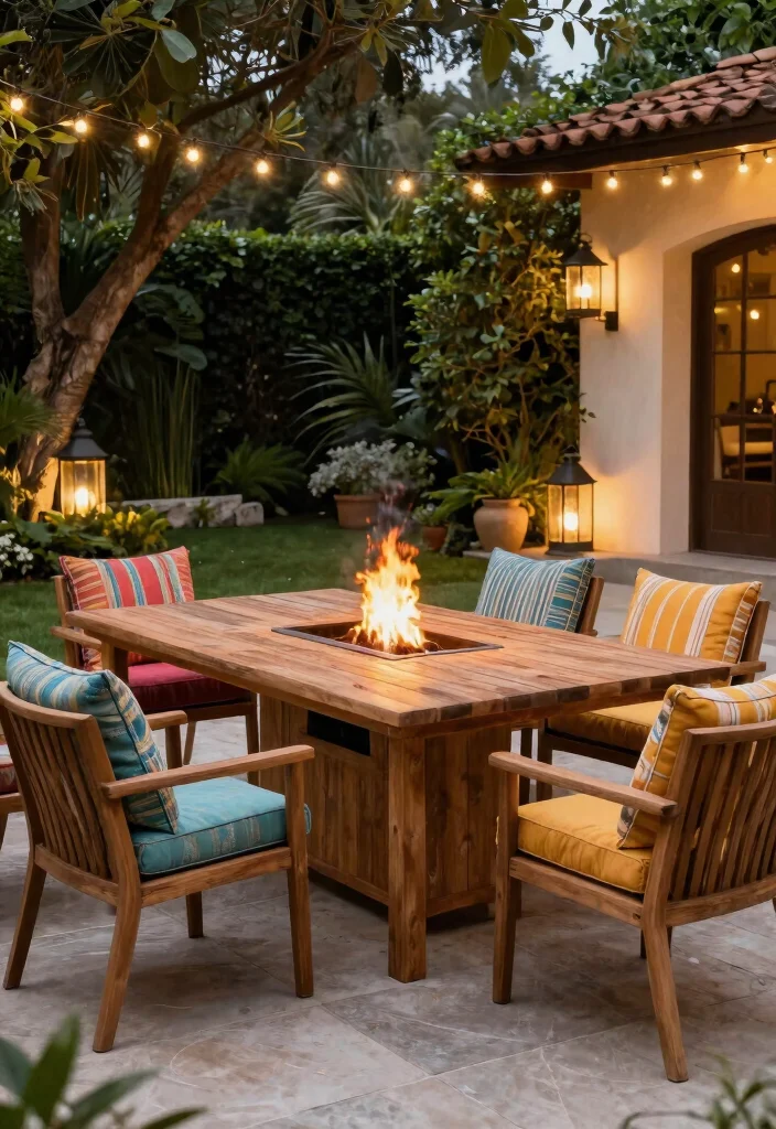 15 Elegant Fire Pit Dining Table Ideas for Outdoor Meals 15. Elegant Outdoor Dining Set with Fire Pit 0