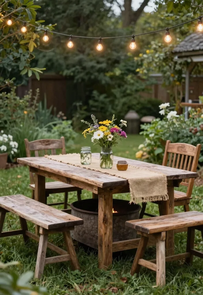 15 Elegant Fire Pit Dining Table Ideas for Outdoor Meals 2. Rustic Farmhouse Fire Pit Table 0
