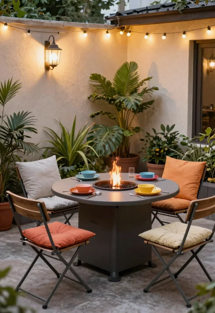 15 Elegant Fire Pit Dining Table Ideas for Outdoor Meals 8. Compact Fire Pit Table for Cozy Spaces 0