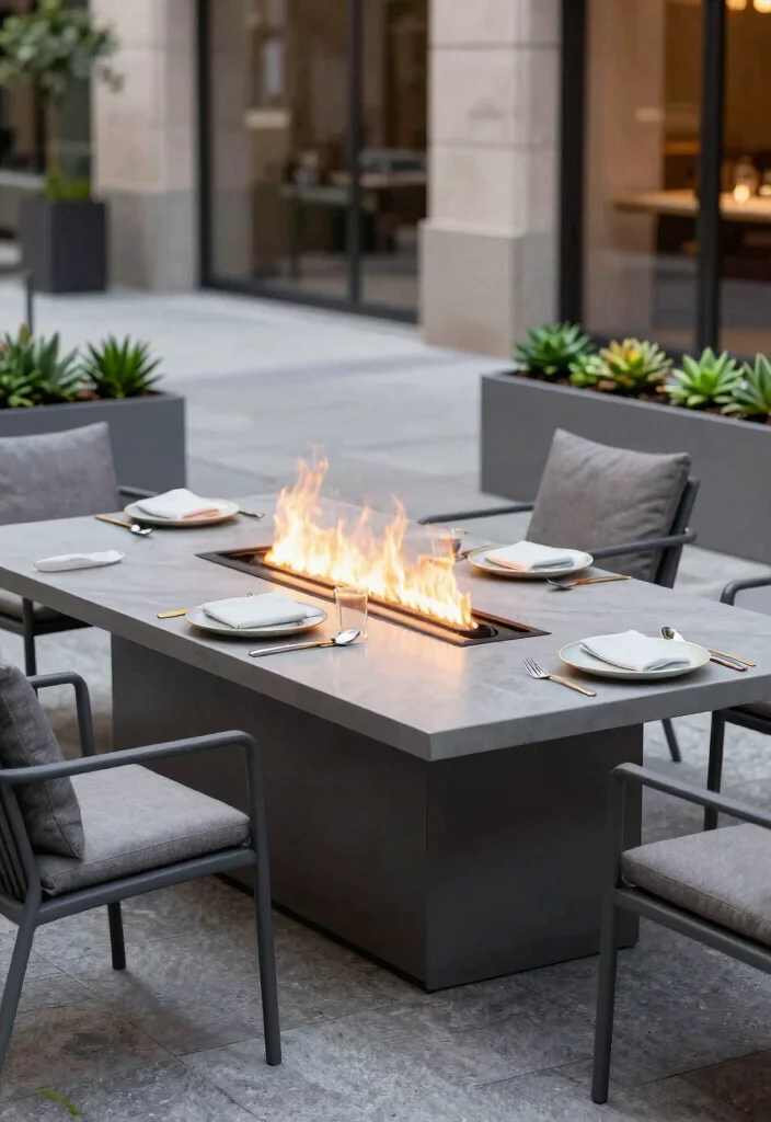 15 Elegant Fire Pit Dining Table Ideas for Outdoor Meals 9. Urban Modern Fire Pit Dining Table 0