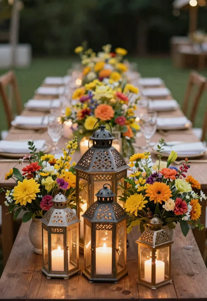 15 Romantic Outdoor Wedding Lantern Inspiration Fairy Tale 7. Lantern Centerpieces with Floral Arrangements 0