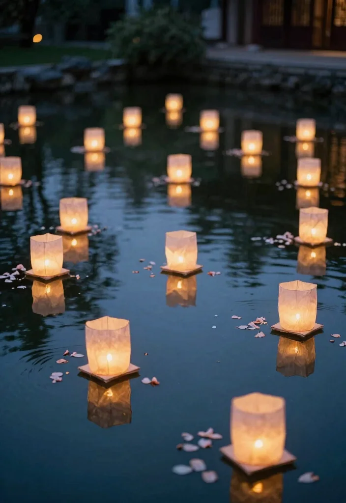 15 Romantic Outdoor Wedding Lantern Inspiration Fairy Tale 8. Floating Lanterns in Water Features 0
