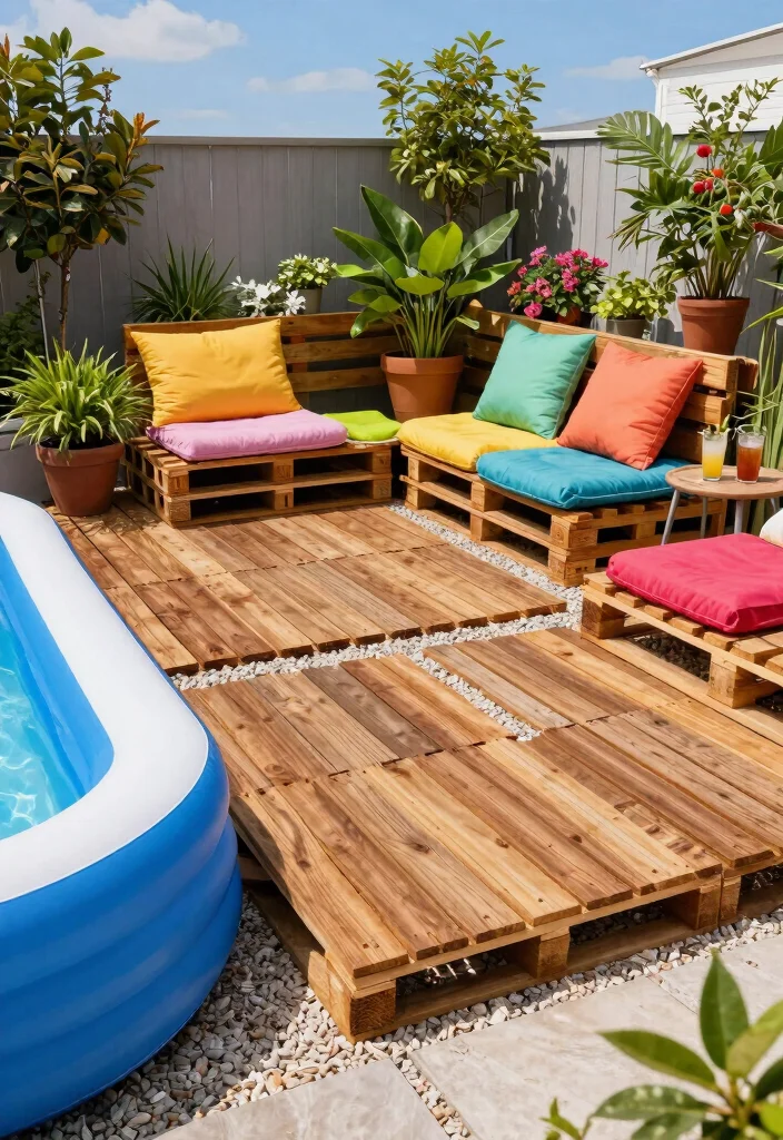 15 Stunning Inflatable Pool Deck Ideas Make It Look Built In 1. Wooden Pallet Decking 0