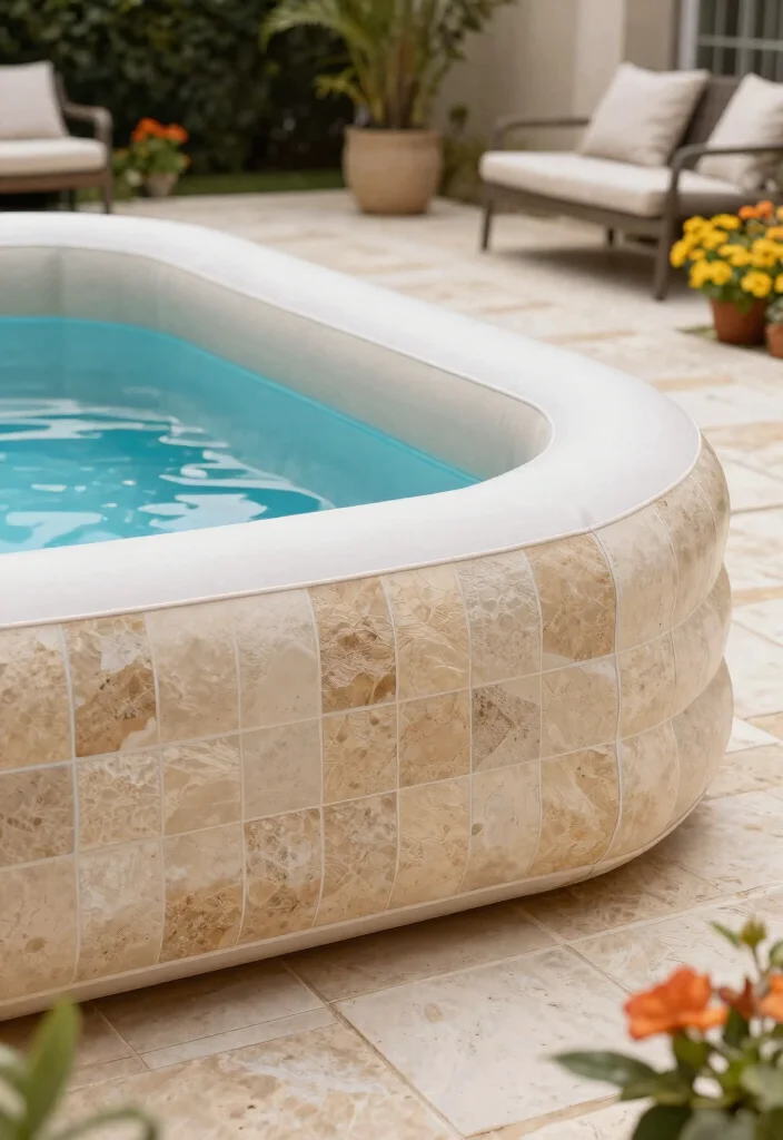 15 Stunning Inflatable Pool Deck Ideas Make It Look Built In 3. Tile or Stone Accents 0