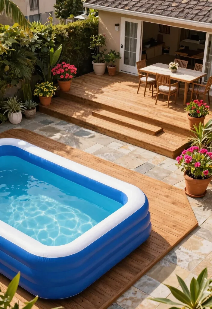 15 Stunning Inflatable Pool Deck Ideas Make It Look Built In 7. Multi level Decking 0