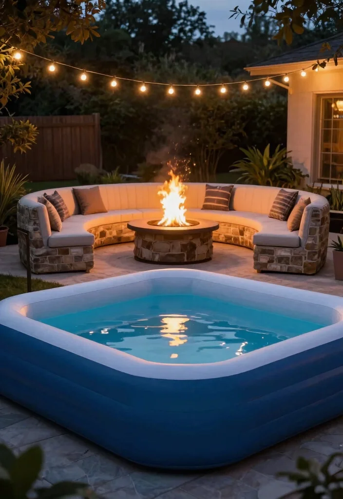 15 Stunning Inflatable Pool Deck Ideas Make It Look Built In 8. Poolside Fire Pit 0