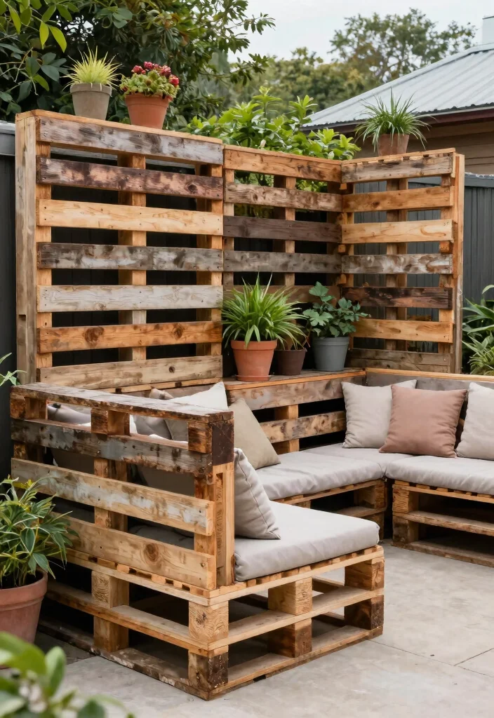 17 Stylish Outdoor Patio Barrier Ideas for Wind Protection 11. Recycled Pallet Dividers 0