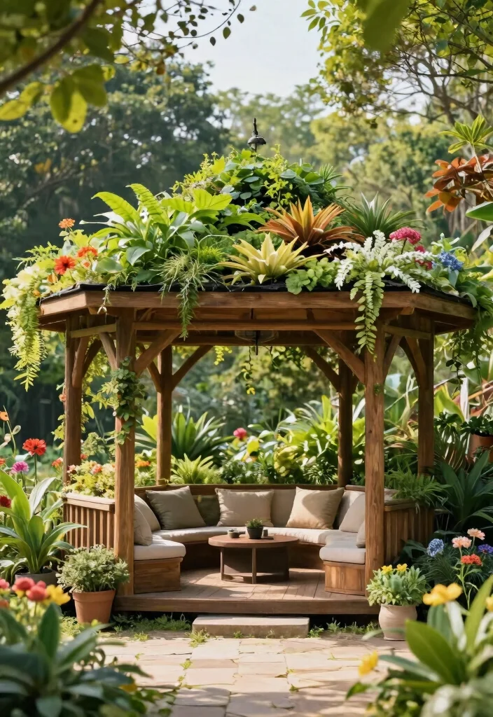 17 Stylish Outdoor Patio Barrier Ideas for Wind Protection 12. Green Roof Gazebo 0