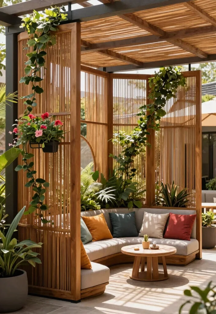 17 Stylish Outdoor Patio Barrier Ideas for Wind Protection 15. Curved Screens 0