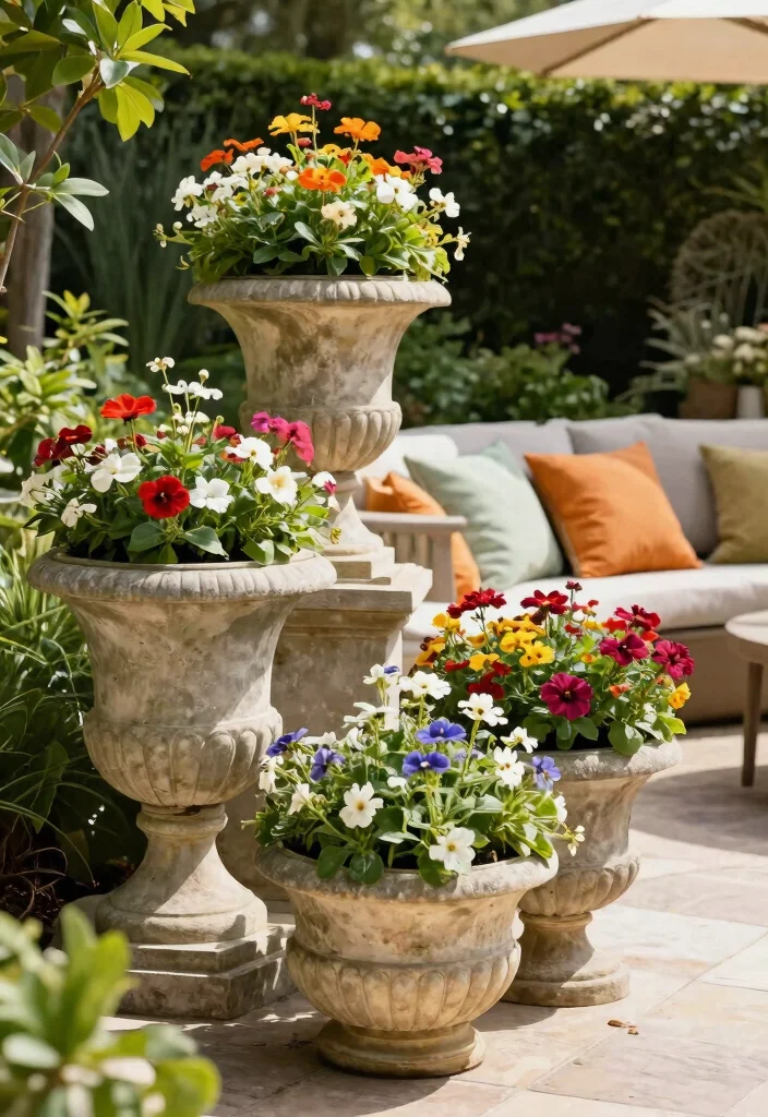17 Stylish Outdoor Patio Barrier Ideas for Wind Protection 16. Stone Planters 0