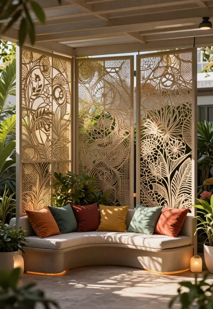 17 Stylish Outdoor Patio Barrier Ideas for Wind Protection 17. Decorative Screens 0
