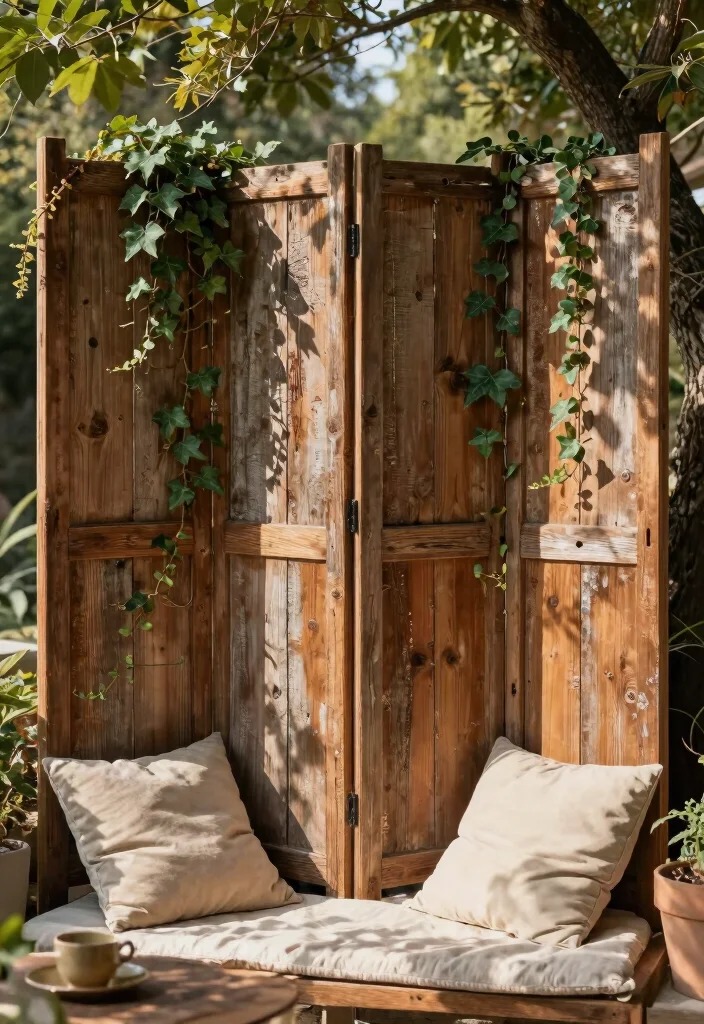 17 Stylish Outdoor Patio Barrier Ideas for Wind Protection 3. Rustic Wooden Screens 0