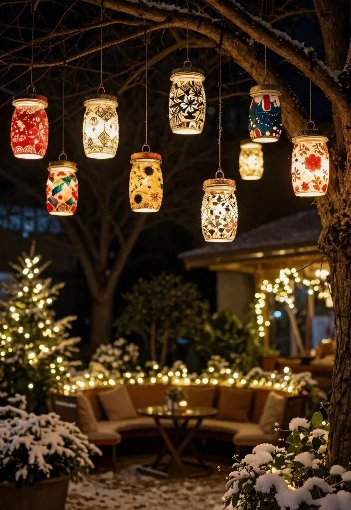 21 Festive Outdoor Christmas Lantern Ideas Holiday Glow 11. Recycled Jar Lid Lanterns 0