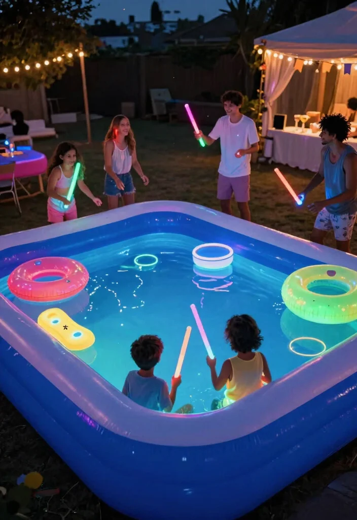 21 Fun Inflatable Pool Ideas for Your Backyard Summer Setup Must See 13. Glow in the Dark Pool Party 0