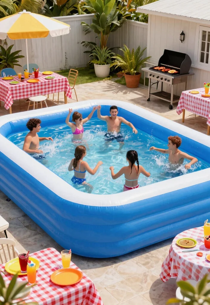 21 Fun Inflatable Pool Ideas for Your Backyard Summer Setup Must See 19. Poolside BBQ Bash 0