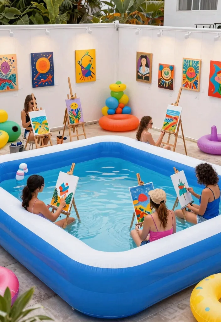 21 Fun Inflatable Pool Ideas for Your Backyard Summer Setup Must See 21. Poolside Art Gallery 0