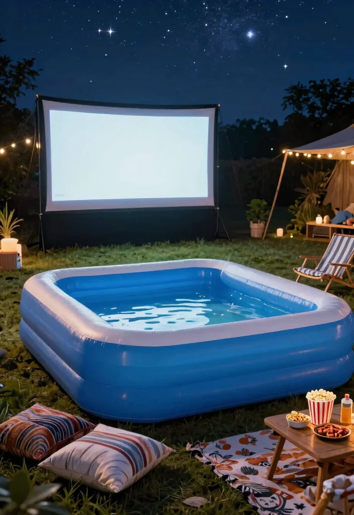21 Fun Inflatable Pool Ideas for Your Backyard Summer Setup Must See 6. Movie Night Pool Party 0
