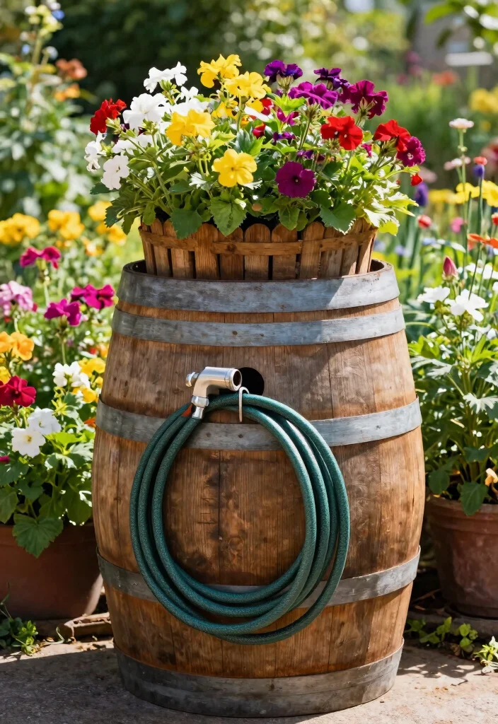 21 Genius Garden Hose Ideas to Keep Your Yard Tidy 17 21 Genius Garden Hose Ideas to Keep Your Yard Tidy 17. Rustic Barrel Planters with Hose Storage 0