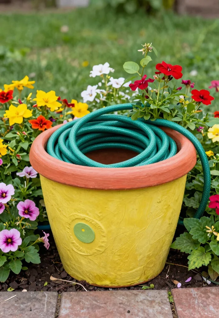 21 Genius Garden Hose Ideas to Keep Your Yard Tidy 6 21 Genius Garden Hose Ideas to Keep Your Yard Tidy 6. Hose Pot with a Twist 0