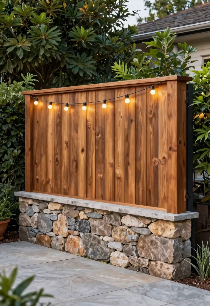 21 Smart Patio Screen Ideas for Ultimate Backyard Privacy 13. Stone and Wood Combination 0