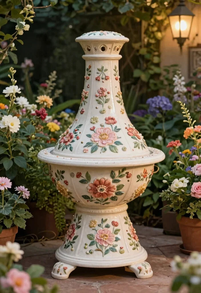 21 Stunning Chiminea Ideas for a Cozy Backyard Fire Must See 13. Charming Floral Embellished Chiminea 0