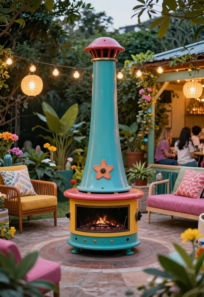 21 Stunning Chiminea Ideas for a Cozy Backyard Fire Must See 17. Colorful Retro Inspired Chiminea 0