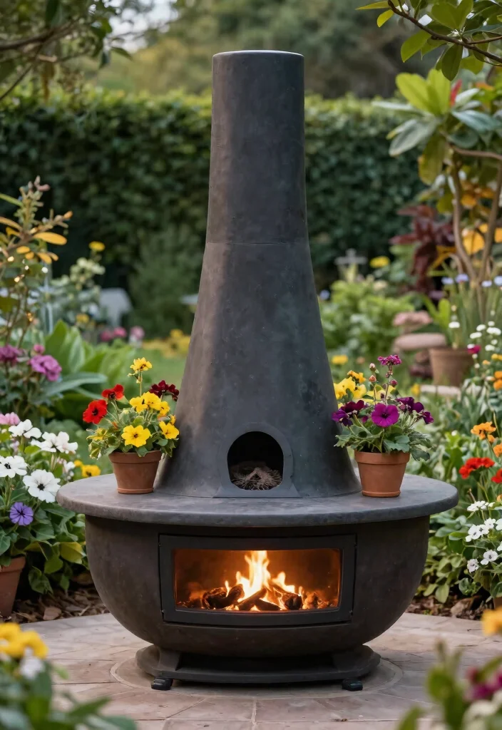 21 Stunning Chiminea Ideas for a Cozy Backyard Fire Must See 20. Garden Art Chiminea with Planters 0