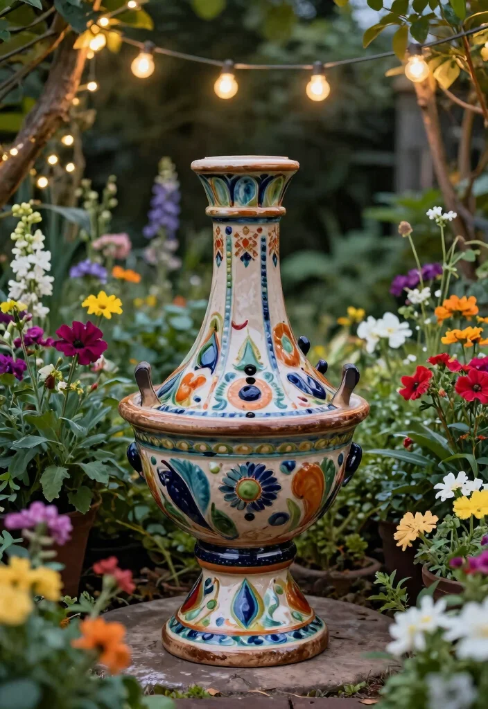 21 Stunning Chiminea Ideas for a Cozy Backyard Fire Must See 3. Vintage Ceramic Chiminea 0