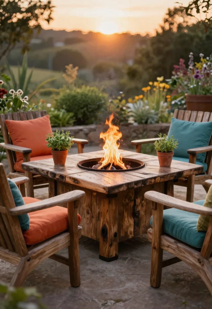 21 Stunning Fire Pit Table Ideas for Outdoor Entertaining 1. Reclaimed Wood Fire Pit Table 0