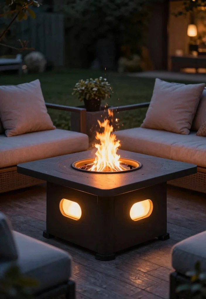 21 Stunning Fire Pit Table Ideas for Outdoor Entertaining 14. Fire Pit Table with Integrated Heat Lamps 0